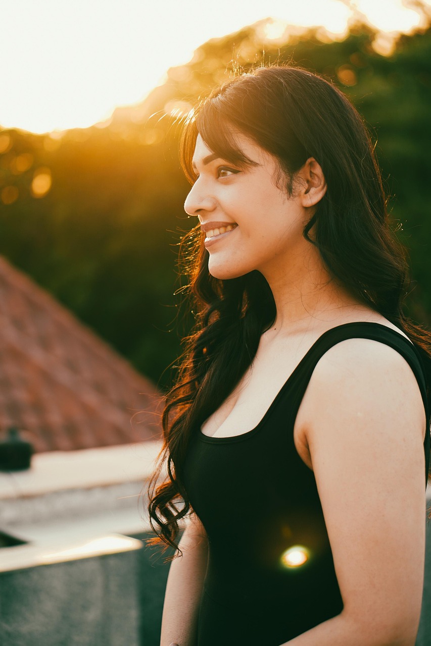 woman, model, young, long hair, sleeveless dress, adult, female, asian, indian, lady, eyes, golden hour, portrait, beauty